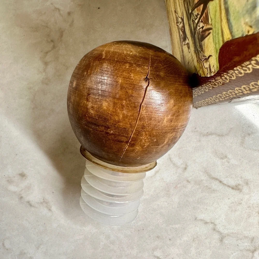 VINTAGE, GENUINE ITALIAN LEATHER-WRAPPED, EMPTY, GLASS LIQUOR DECANTER.